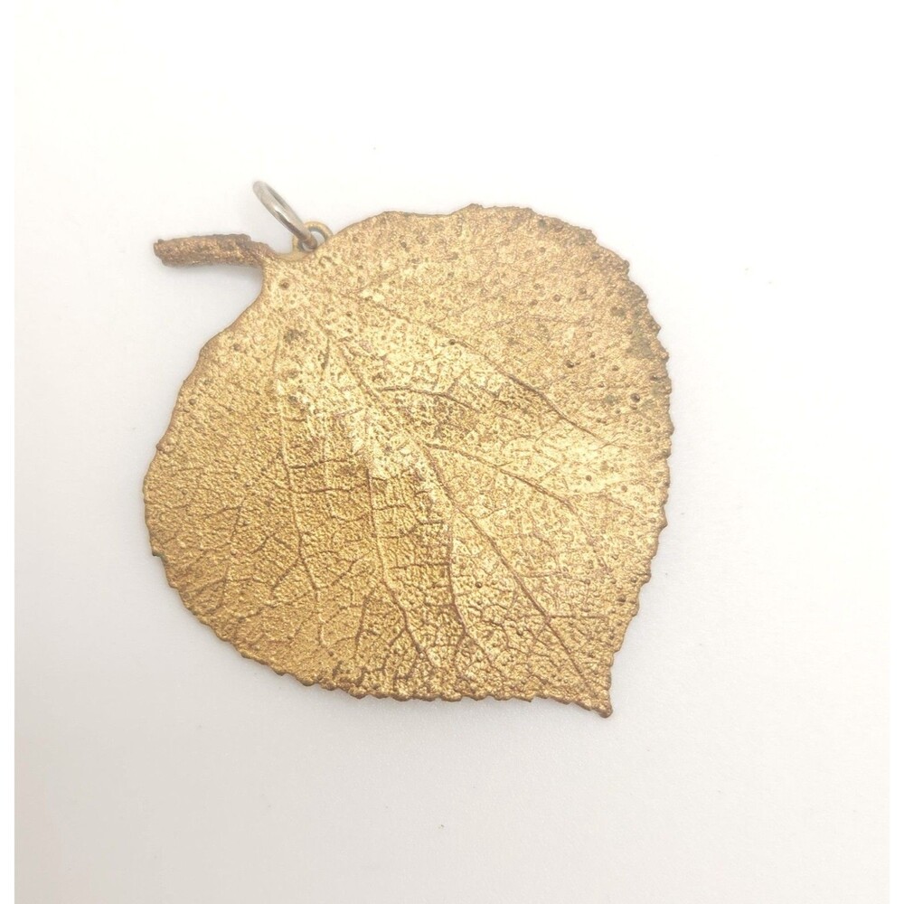 Vintage Gold Tone Dipped Real Aspen Leaf 1.5" Pendant Nature Inspired Boho